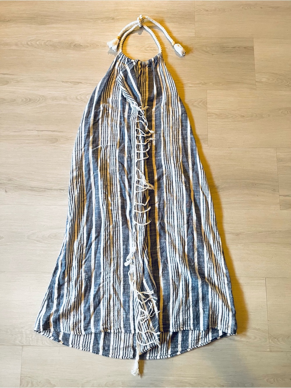 Aerie Women's Striped Blue and White Halter Maxi Dress Tassel Detail Size XXS